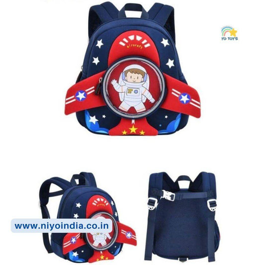 NIYO TOYS 3D airplane backpack for kids featuring a colorful astronaut design and adjustable straps