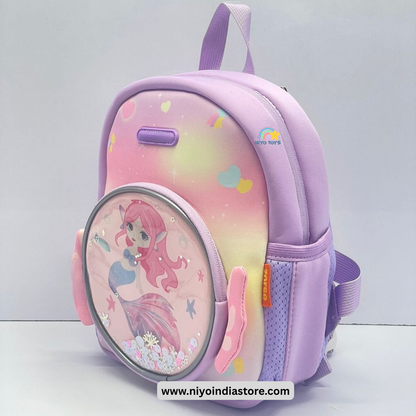 NIYO TOYS 3D unicorn backpack for kids in pastel purple with cute mermaid design
