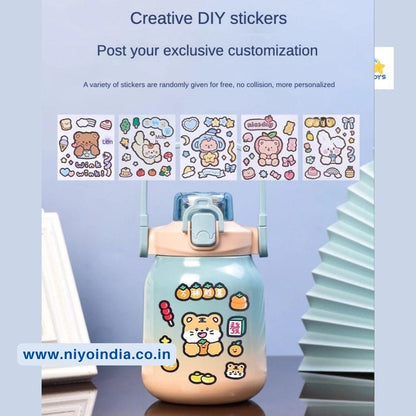 NIYO TOYS 620ml double drink bottle with cute DIY stickers for customization in pastel blue and peach colors
