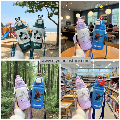 NIYO TOYS colorful sippers featuring Mickey Mouse, Elsa, and Spider-Man, age 3+, perfect for outdoor play and hydration