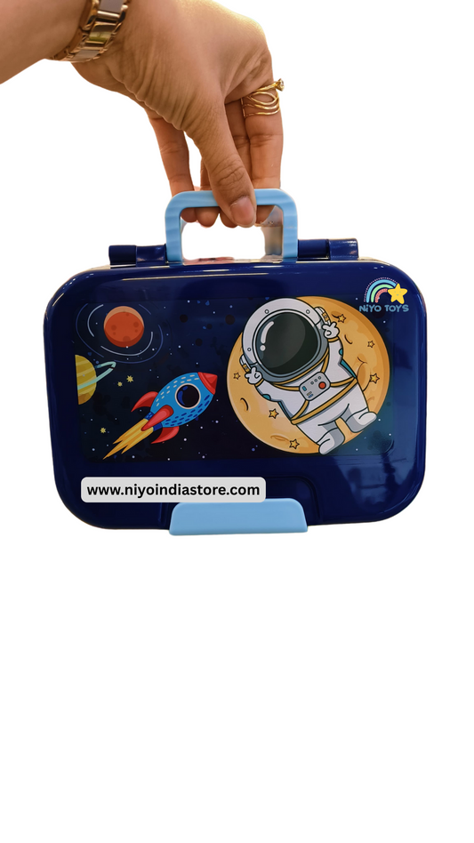NIYO TOYS double-layer lunch box for school featuring an astronaut in space design
