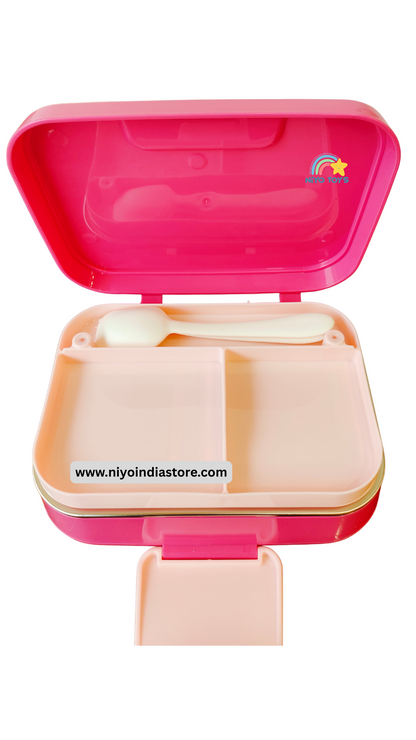NIYO TOYS double-layer lunch box for school with divided compartments and included spoon