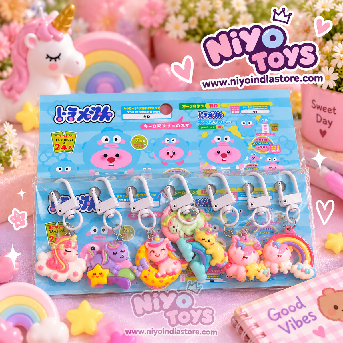 Colorful keychain for charms featuring cute characters, ideal for ages 3+, perfect as return gifts
