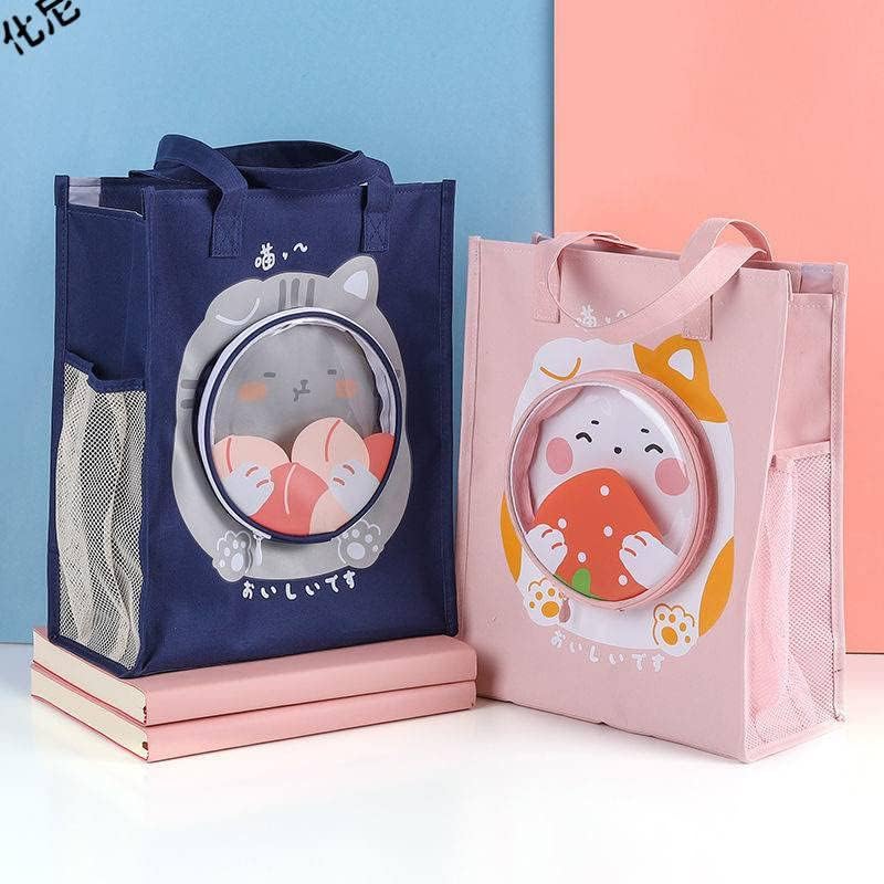 NIYO TOYS Cute Cat Design School Bag with Transparent Front and Side Mesh Pocket for Kids