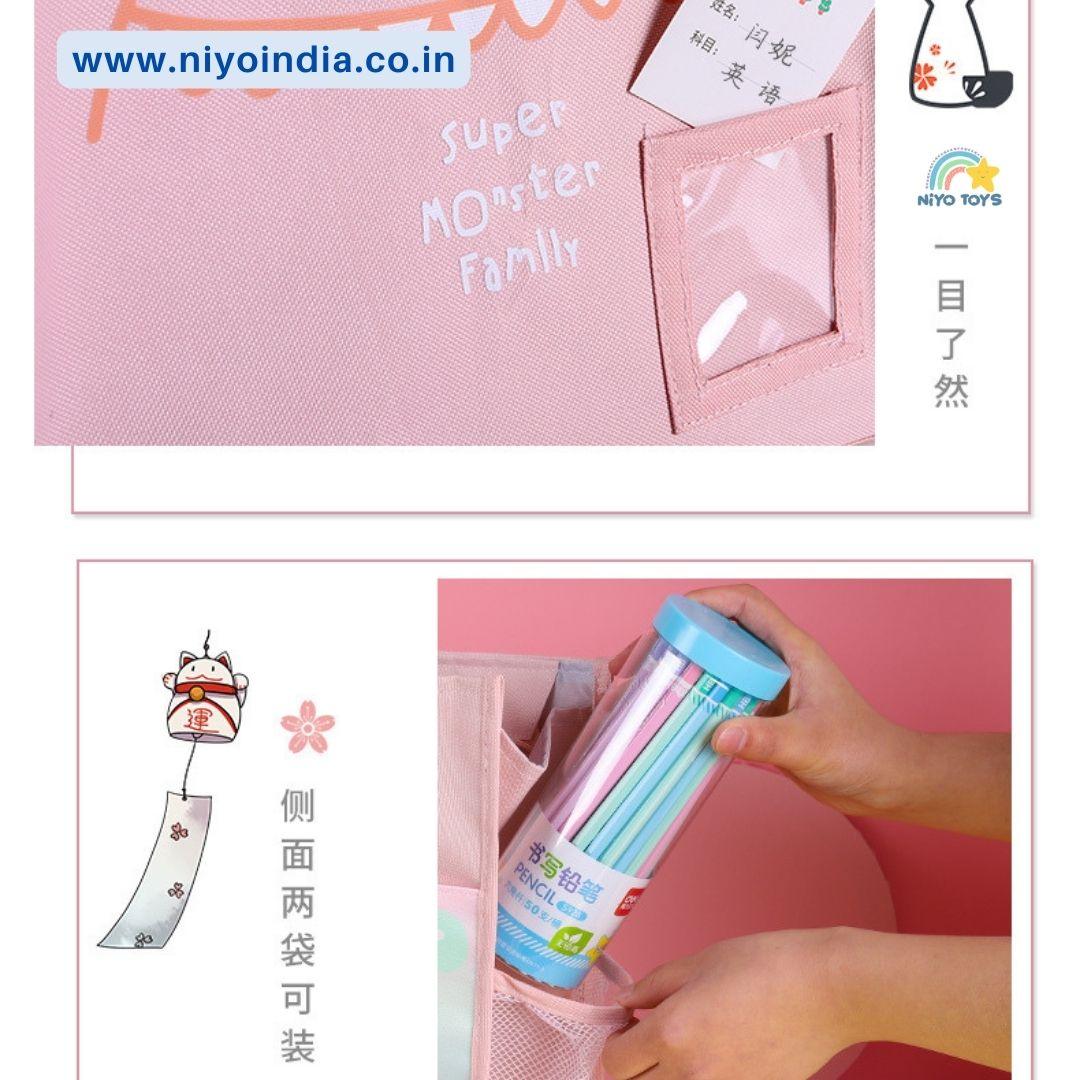 NIYO TOYS Super Monster Family School Bag with Clear Front Pocket and Colorful Pencil Holder