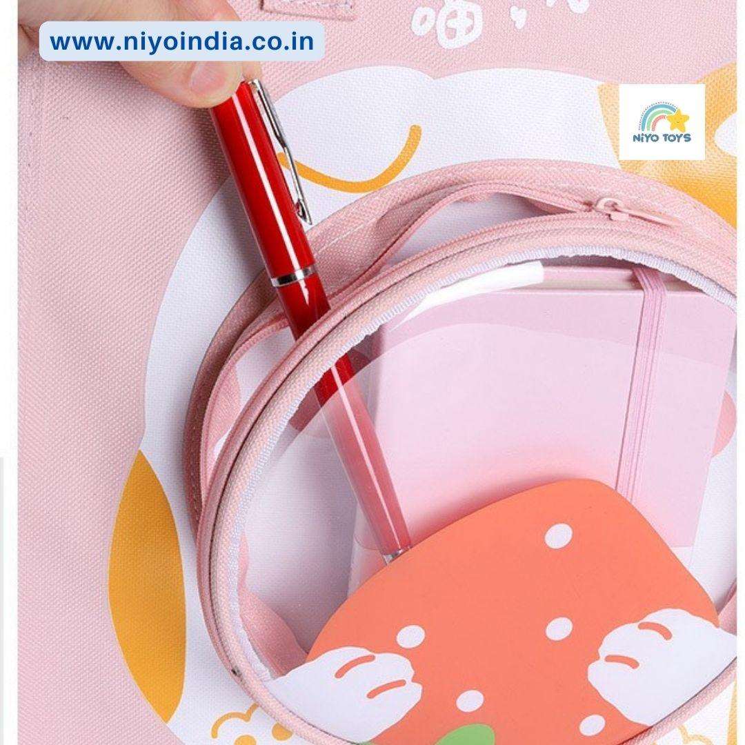 NIYO TOYS Pink School Bag with Clear Pocket for Easy Access to School Supplies