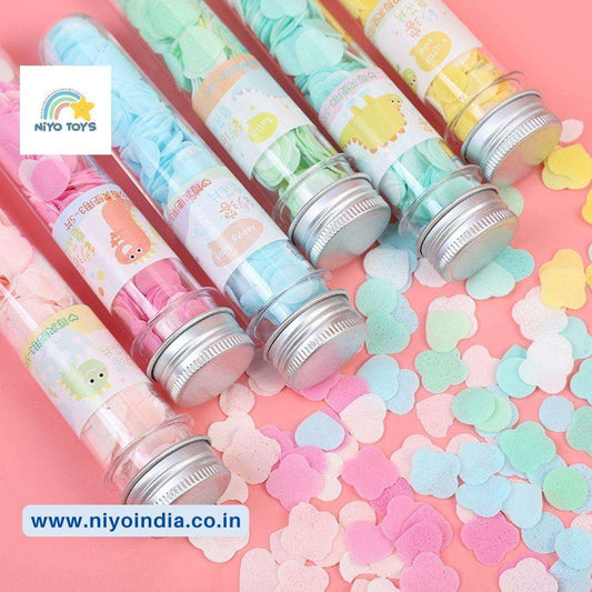 NIYO TOYS portable disposable paper soap in colorful heart shapes for convenient handwashing