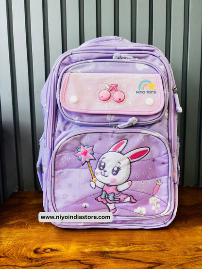 NIYO TOYS premium girls school backpack in purple with cute bunny design and multiple compartments