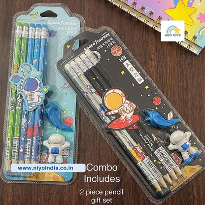 Space unicorn pencil set for kids, featuring colorful designs and astronaut motifs, perfect for ages 3 and up
