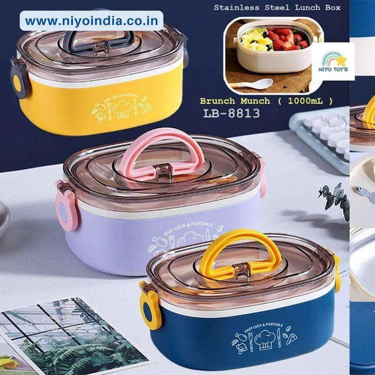 Colorful stainless steel lunch box for kids with secure locking and portable design from NIYO TOYS