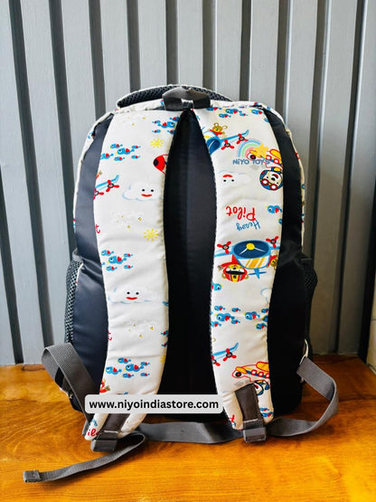 NIYO TOYS Teddy Bear Backpack for Kids with Colorful Airplane and Cloud Design