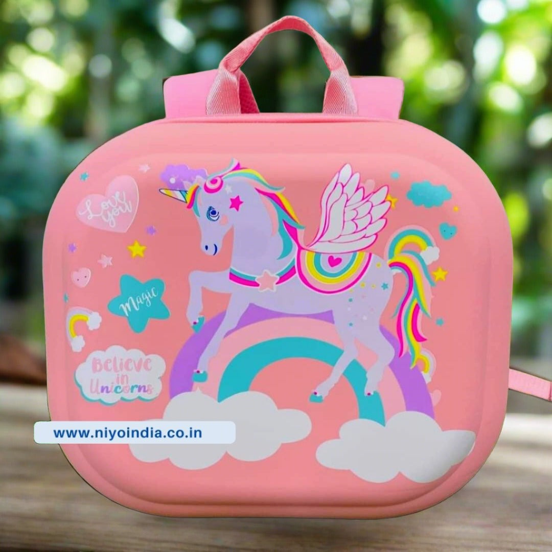 NIYO TOYS Pink Unicorn School Bag with Colorful Design and Rainbow Graphics for Kids