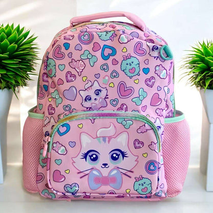NIYO TOYS Vest kids backpacks 13 inch featuring a cute cat design with hearts and colorful patterns