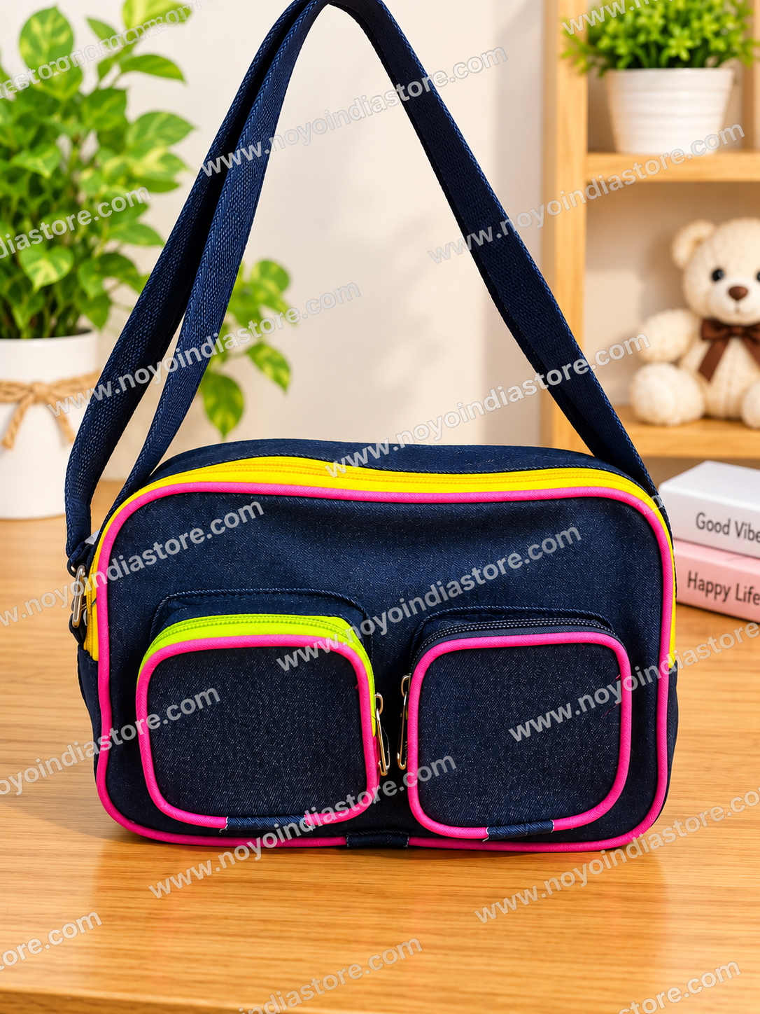 NIYO TOYS denim coach bag with double front pockets, ideal for kids age 5+, perfect for daily use