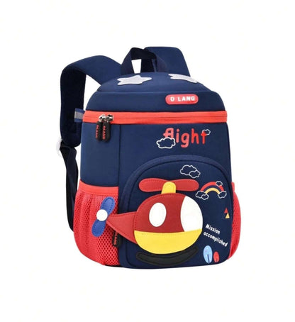 Niyo Toys navy blue and red kids school bag with airplane design and multiple compartments