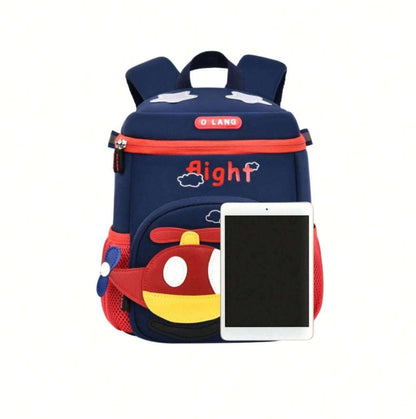 Niyo Toys navy blue and red school bag with airplane design and tablet for kids