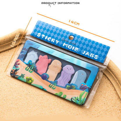 Cute colorful sticky notes post it set featuring ocean creatures for kids, age 5+, perfect for school projects