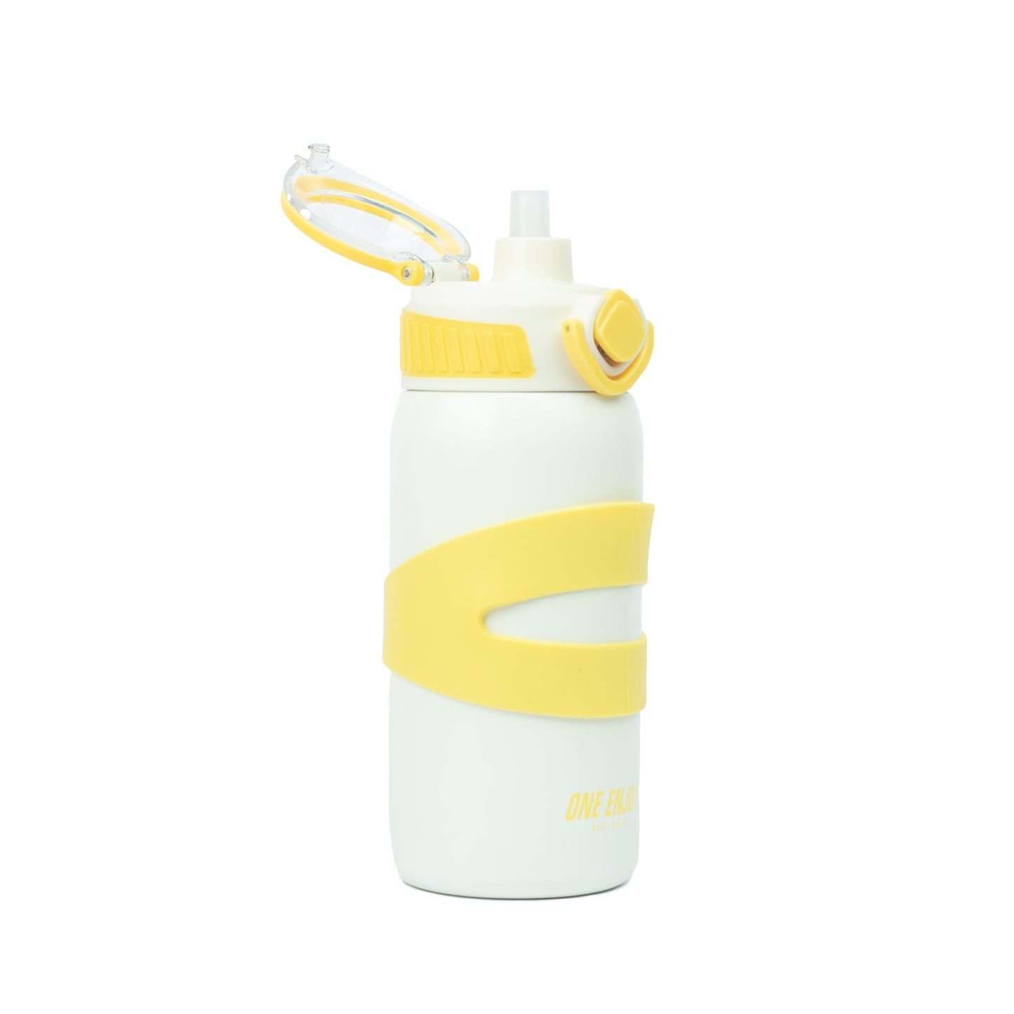 NIYO TOYS white and yellow stainless steel drinks bottle for kids, ideal for school and outdoor activities