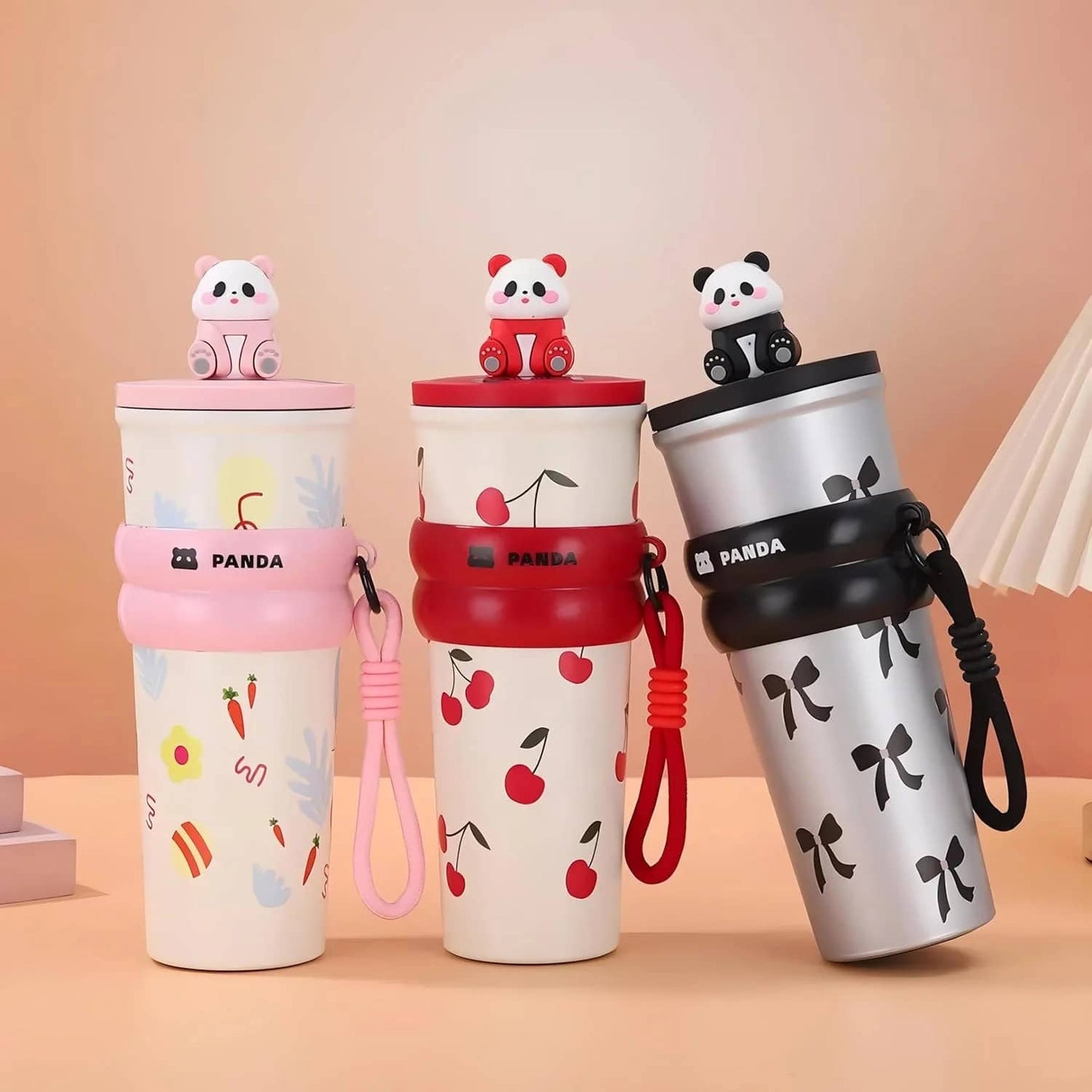 Owala black cherry water bottle with panda design, ideal for kids and adults on the go