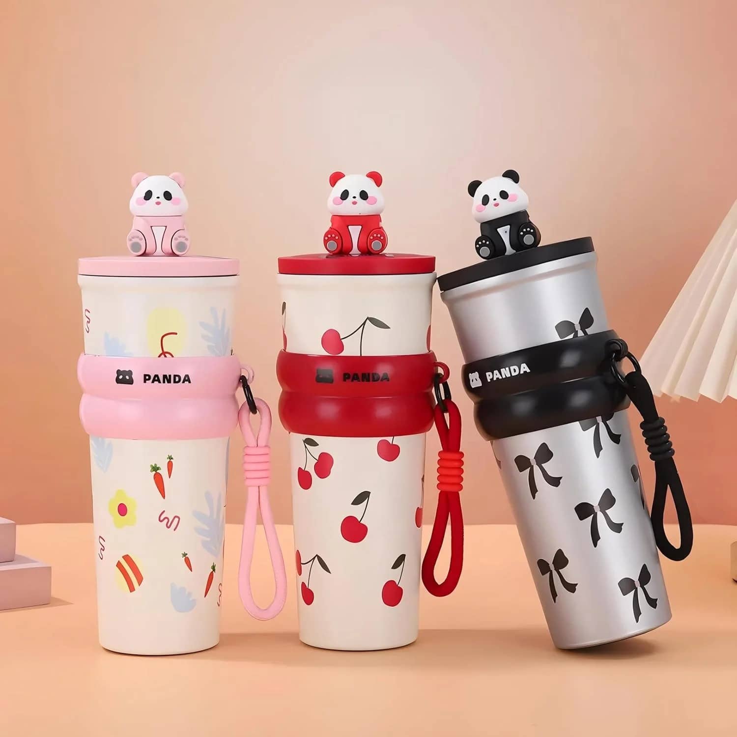 Owala black cherry water bottle with panda design, ideal for kids and adults on the go