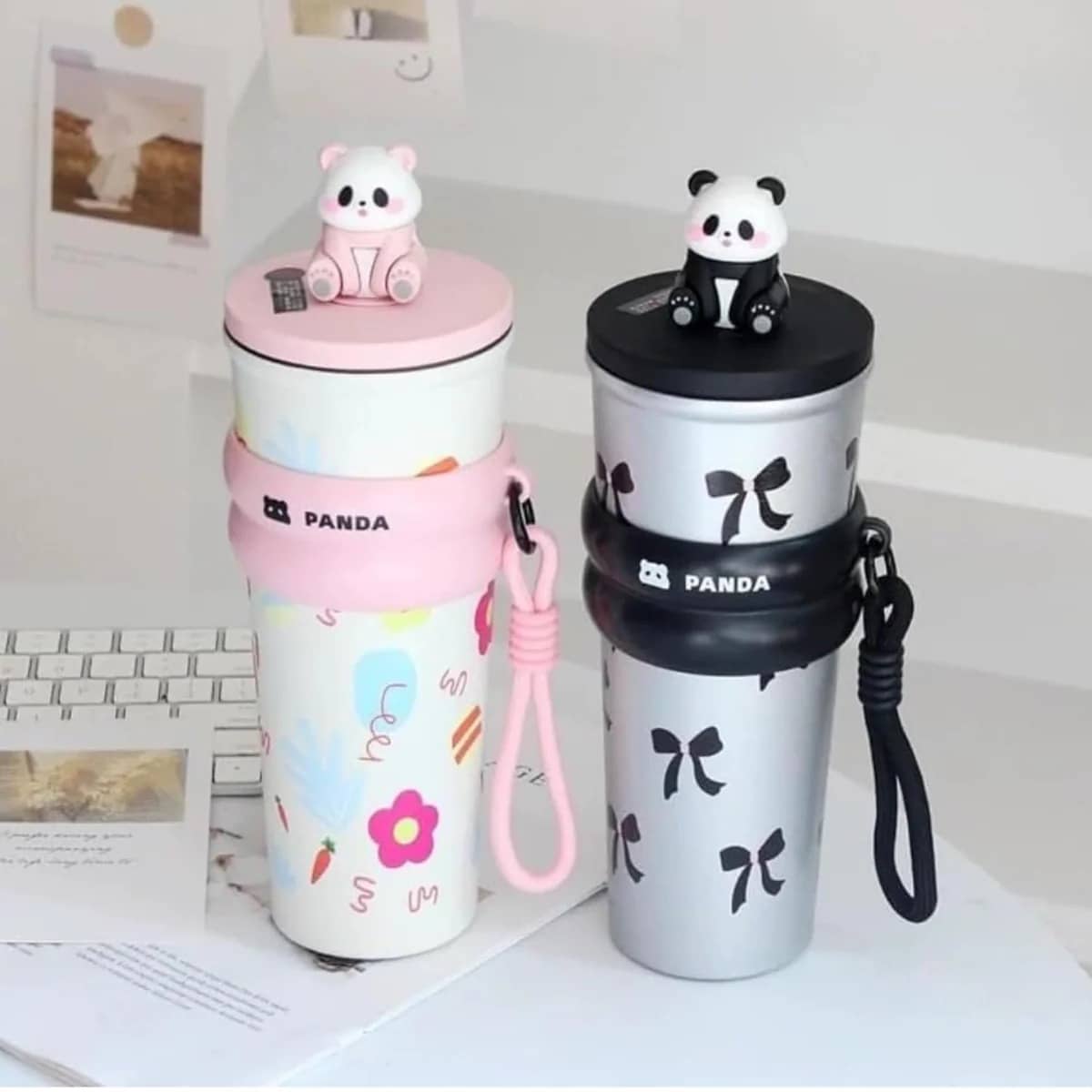 NIYO TOYS Owala black cherry water bottle with cute panda designs, age 3+, perfect for kids and adults