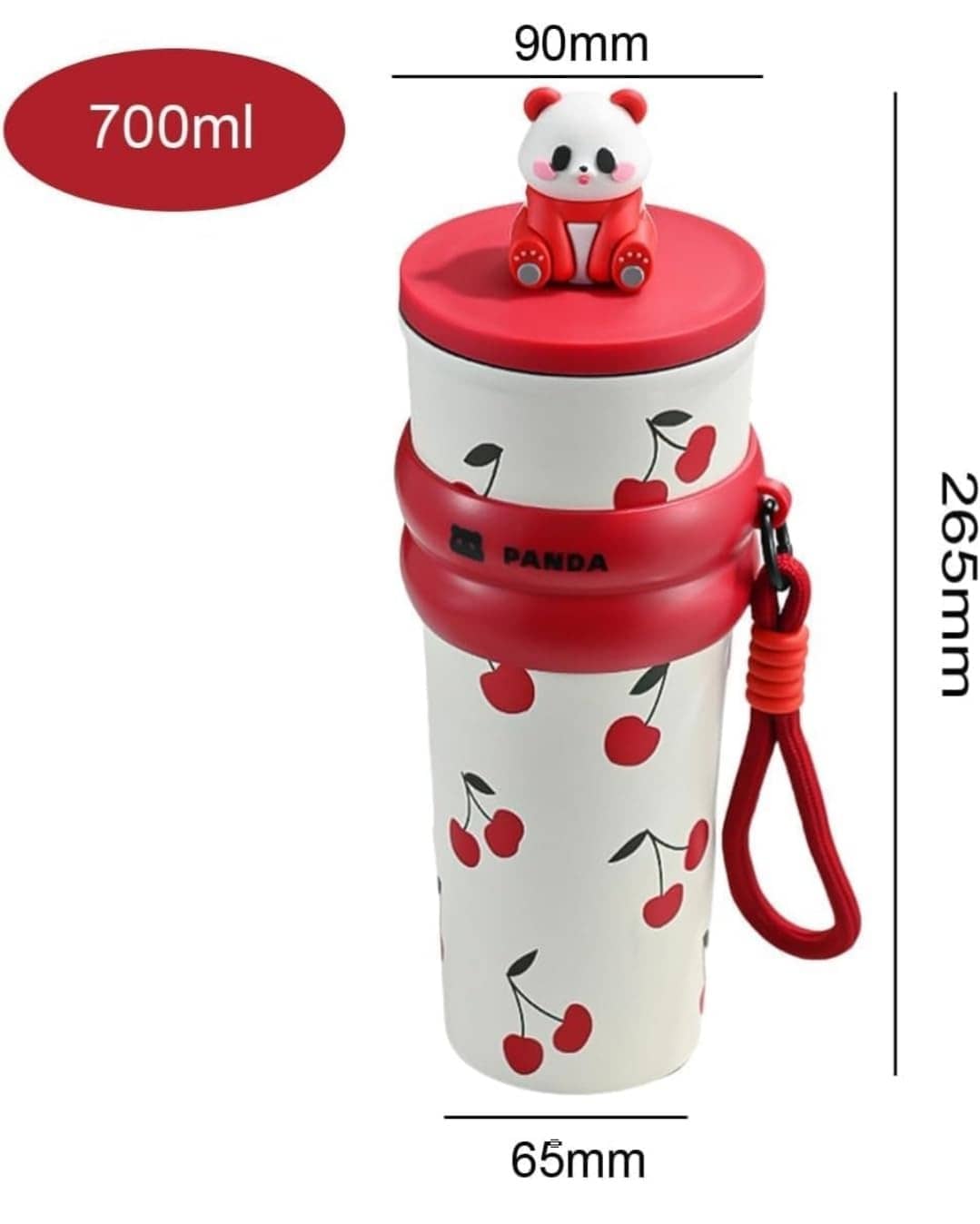 Owala black cherry water bottle with panda cap, 700ml, ideal for kids and outings