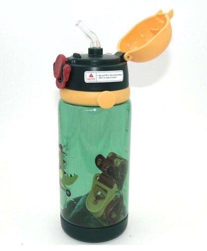 Green Owala water bottle with fun dinosaur design, ideal for kids age 3+, perfect for hydration on-the-go