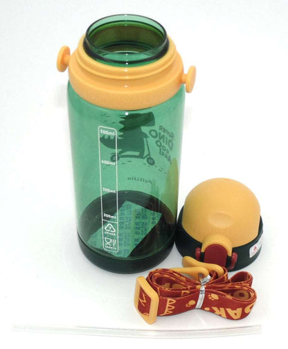Green Owala water bottle with orange lid and strap, ideal for kids age 3+ for hydration on the go