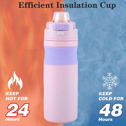 Efficient insulation cup in pink, ideal for kids age 3+, keeps beverages hot for 24 hours or cold for 48 hours, owala water bottle