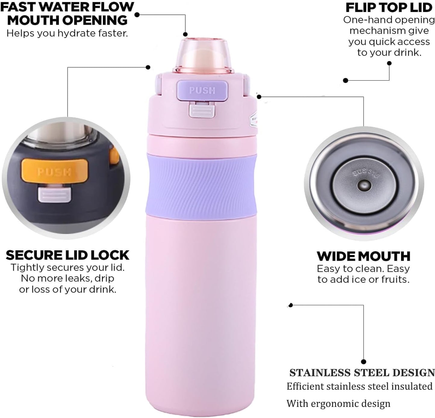 Owala water bottle in pink, designed for easy access and secure sealing, perfect for kids age 3 and up