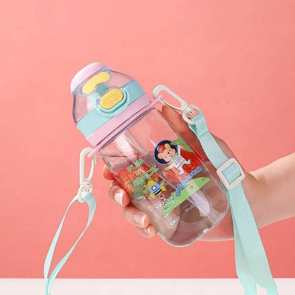 Clear NIYO TOYS Owala water bottle with pink and blue lid, designed for kids age 3+ and on-the-go hydration