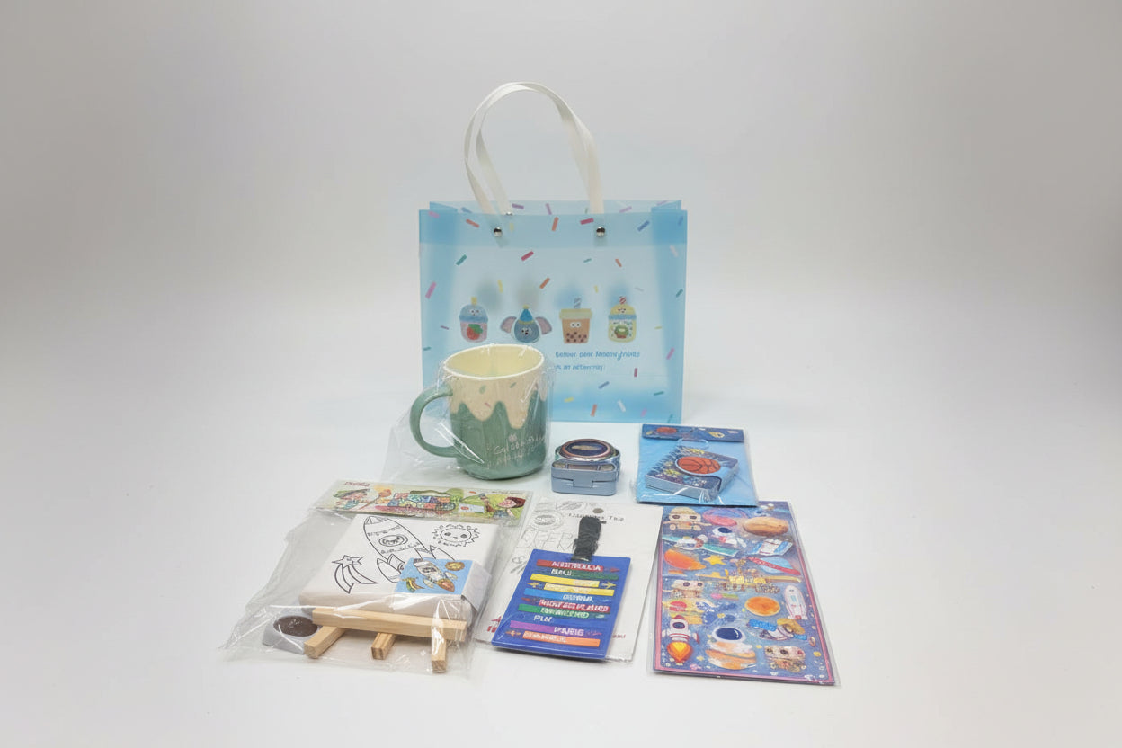 Colorful NIYO TOYS party favors for kids in a festive bag, ideal for birthdays and celebrations