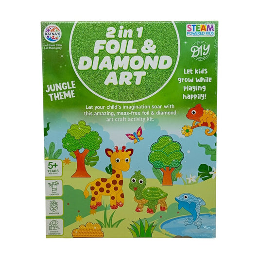 2 in 1 Foil and Diamond Art Kit with Jungle Theme for kids age 5 and up, encourages creativity and STEAM learning