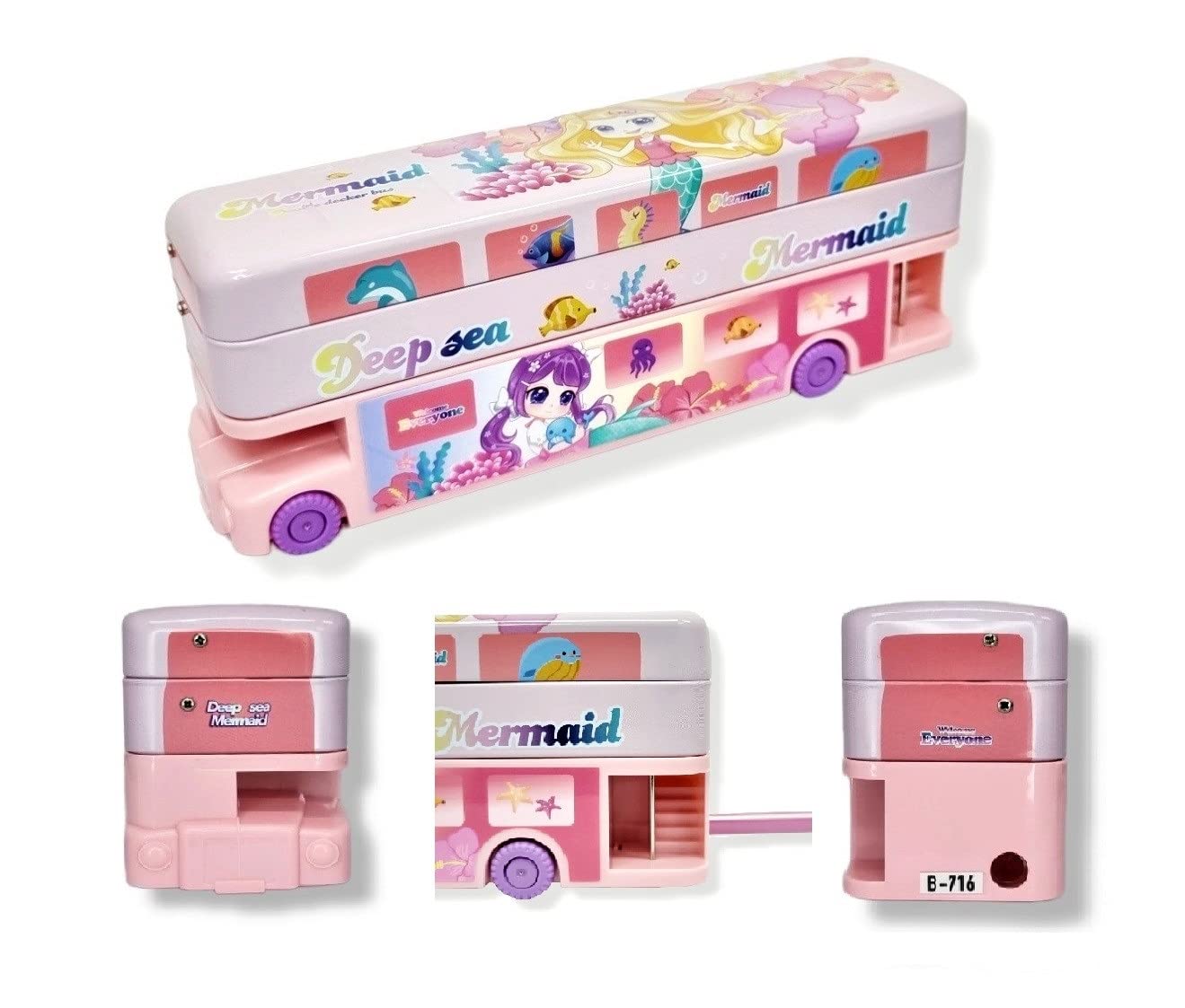 Pink mermaid-themed pencil box pouches for kids, ages 3+, ideal for school supplies.