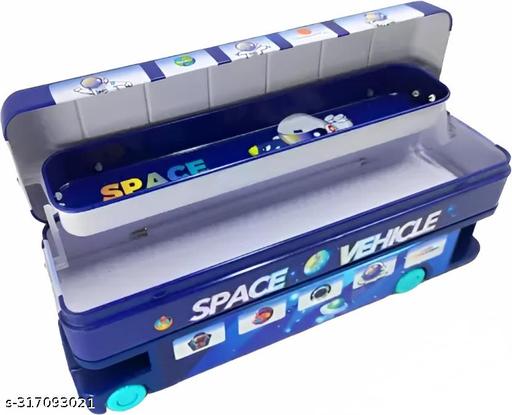 Blue space-themed pencil box pouches for kids, perfect for school supplies and ages 3+