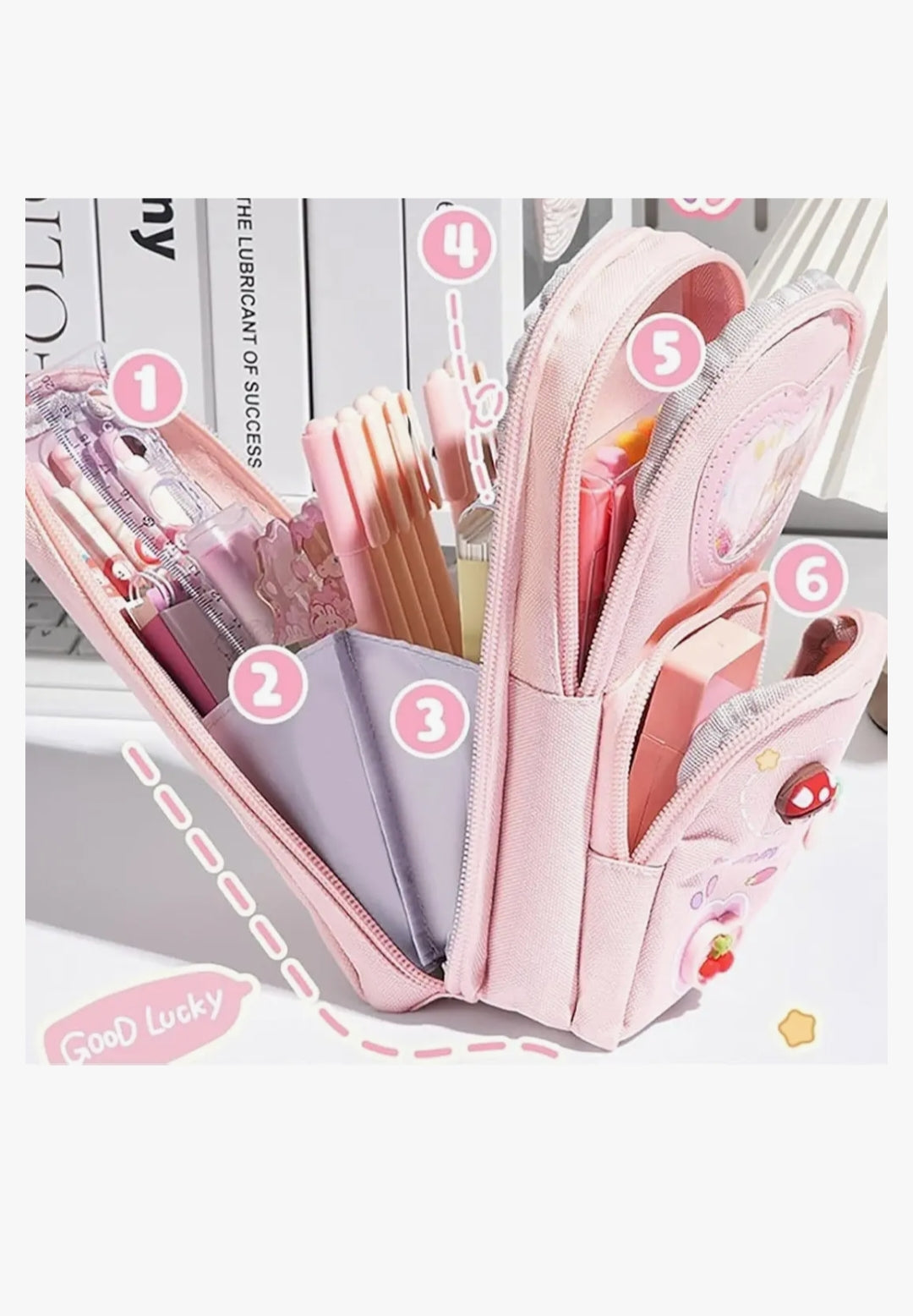 Pink NIYO TOYS pencil case for kids filled with colorful pencils in a pencil case, perfect for age 5 and up