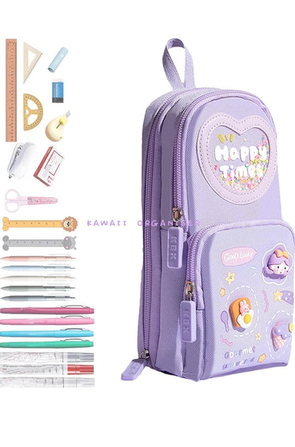 Purple kids pencil case by NIYO TOYS with pencils in a pencil case, age 3+, ideal for school supplies