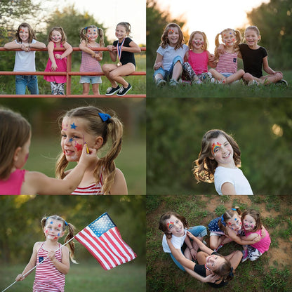 Kids using NIYO TOYS marker pens to decorate their faces at an outdoor summer party