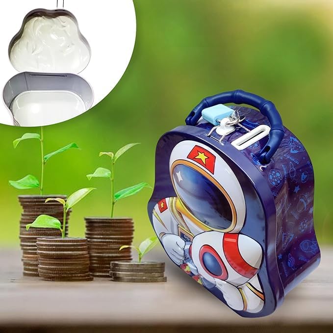 NIYO TOYS astronaut piggy bank with handle, ideal for ages 3+, fun savings for kids