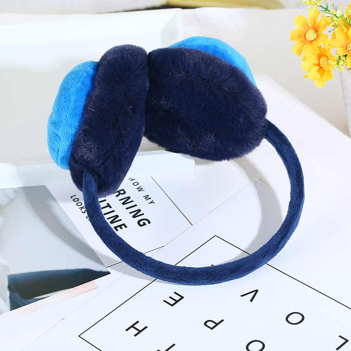 Navy and blue plush earmuffs for kids, perfect for winter warmth and style, age 3 and up