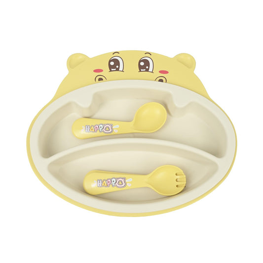 NIYO TOYS yellow hippo-shaped feeding set with plate and utensils, perfect for children age 6 months and up