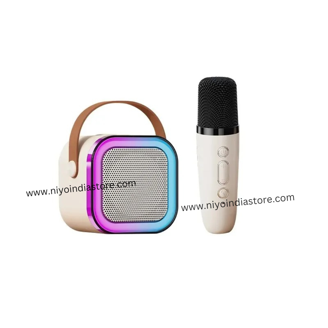 NIYO TOYS portable wireless speaker with bluetooth in white and purple design for kids and family gatherings