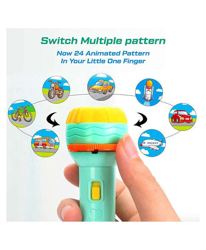 NIYO TOYS projector flashlight in mint green, featuring 24 animated patterns for children age 3+
