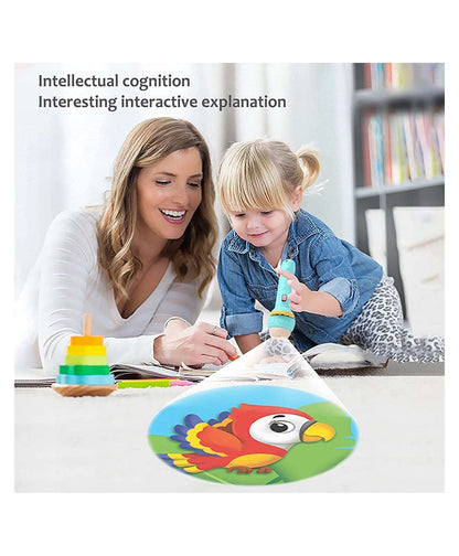 Colorful parrot projector flashlight toy for age 3+, perfect for interactive learning and playtime