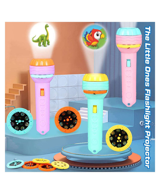 Colorful projector flashlight from NIYO TOYS, age 3+, featuring fun dinosaur and parrot images for kids