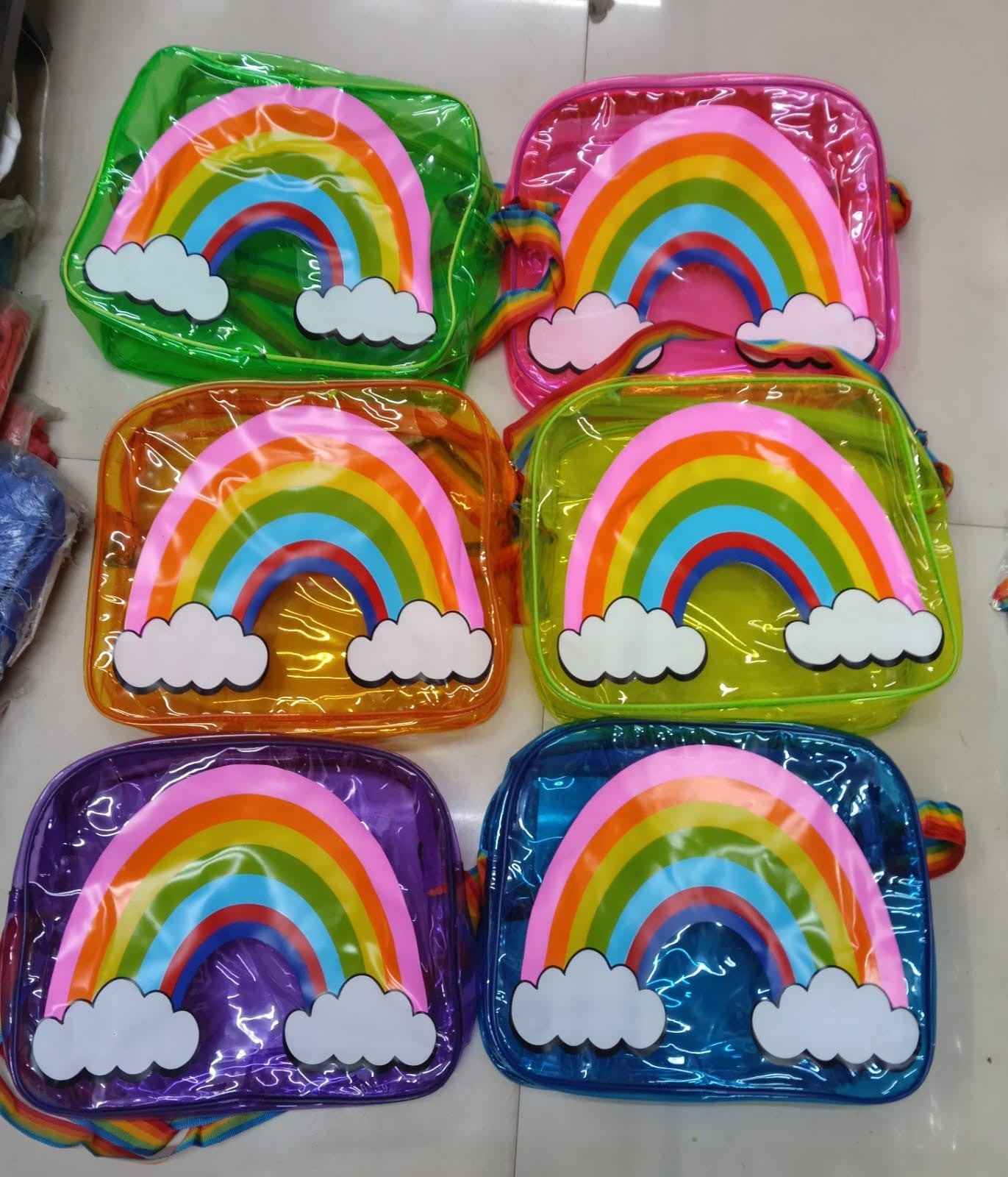 Set of colorful NIYO TOYS rainbow jelly bags for kids featuring vibrant rainbow designs