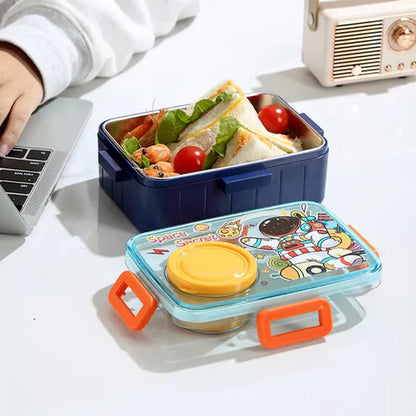 Kids Stainless Steel 600ml Lunch Box with 80ml Sauce Bowl