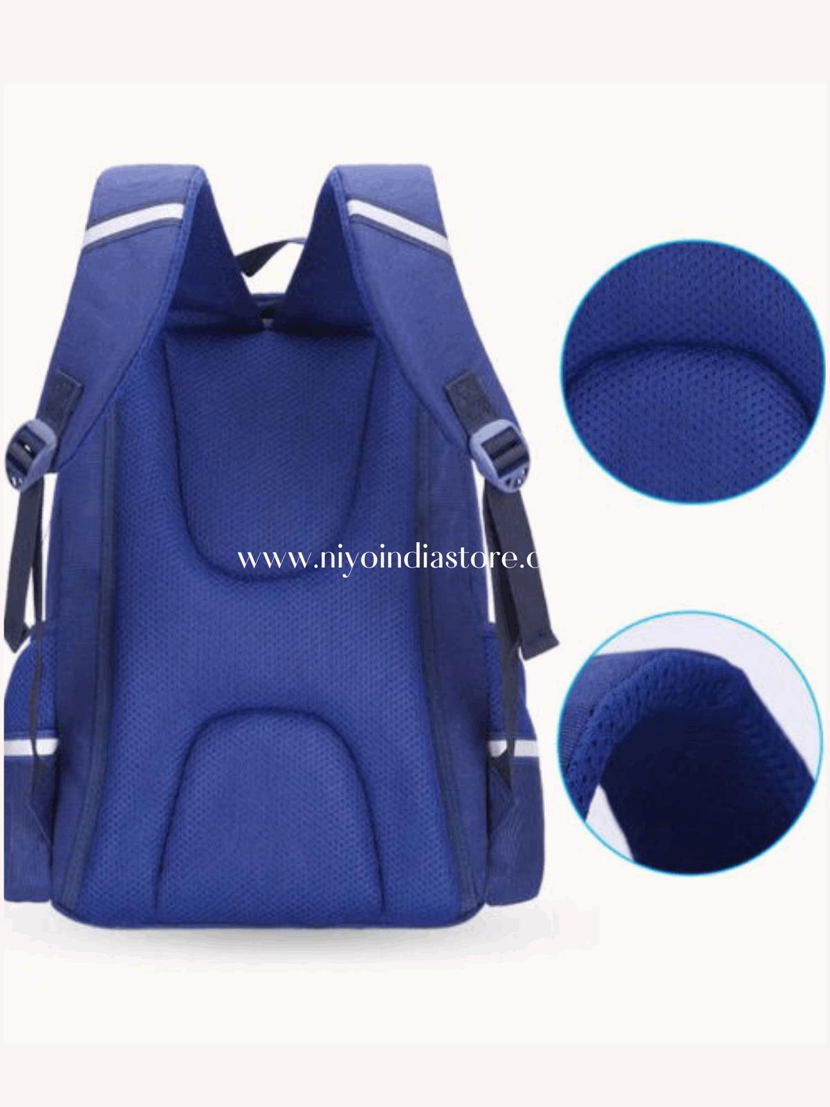 Navy blue NIYO TOYS school bag with ergonomic design for comfort, ideal for school-aged children