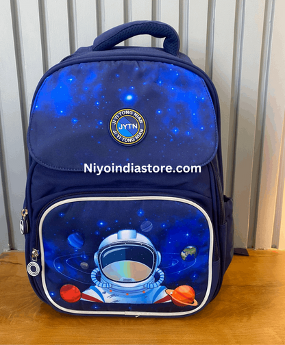 Niyo Toys astronaut-themed blue school bag for kids, ideal for school use