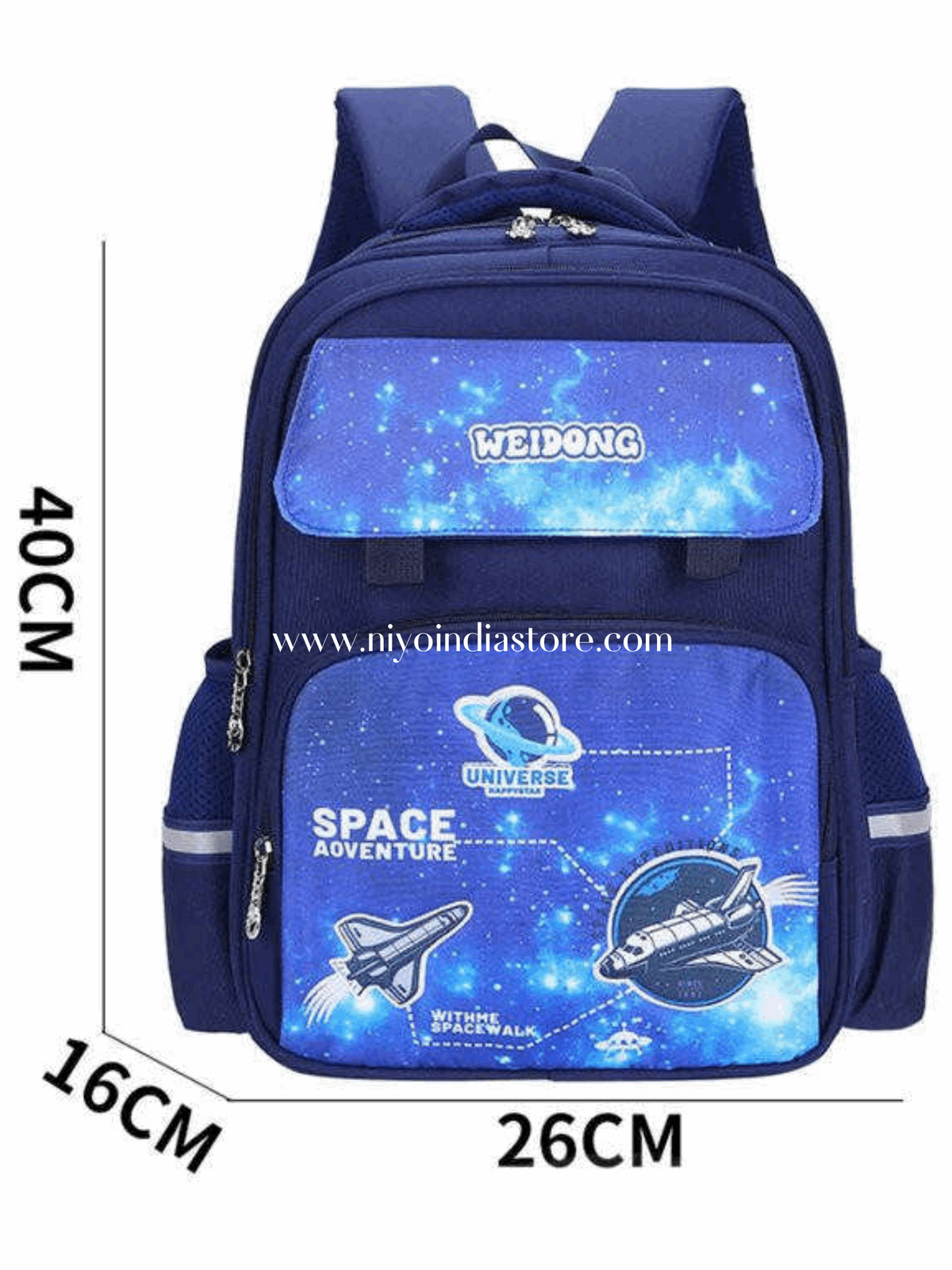 Niyo Toys blue school bag with space theme, ideal for kids aged 5 and up, perfect for school adventures